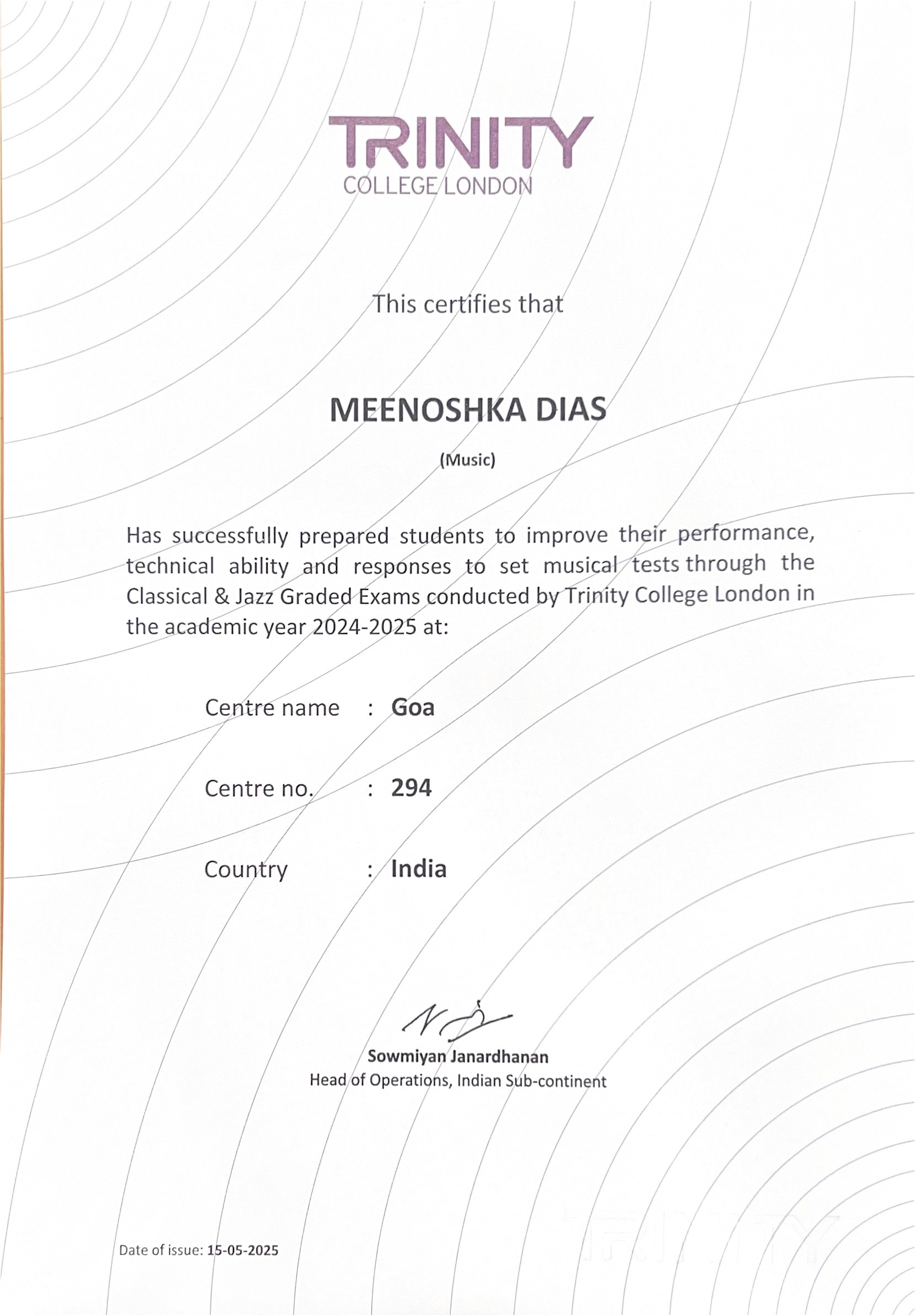 Trinity Certificate 1