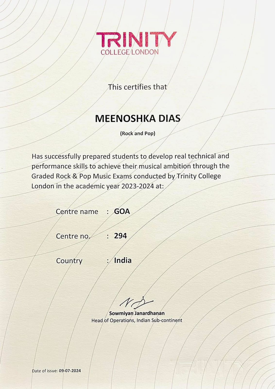 Trinity Certificate 2